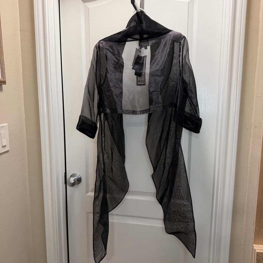 NWT Adrianna Papell Women's Organza/Sheer Black Short/Mid-Sleeve Jacket M - Picture 3 of 11
